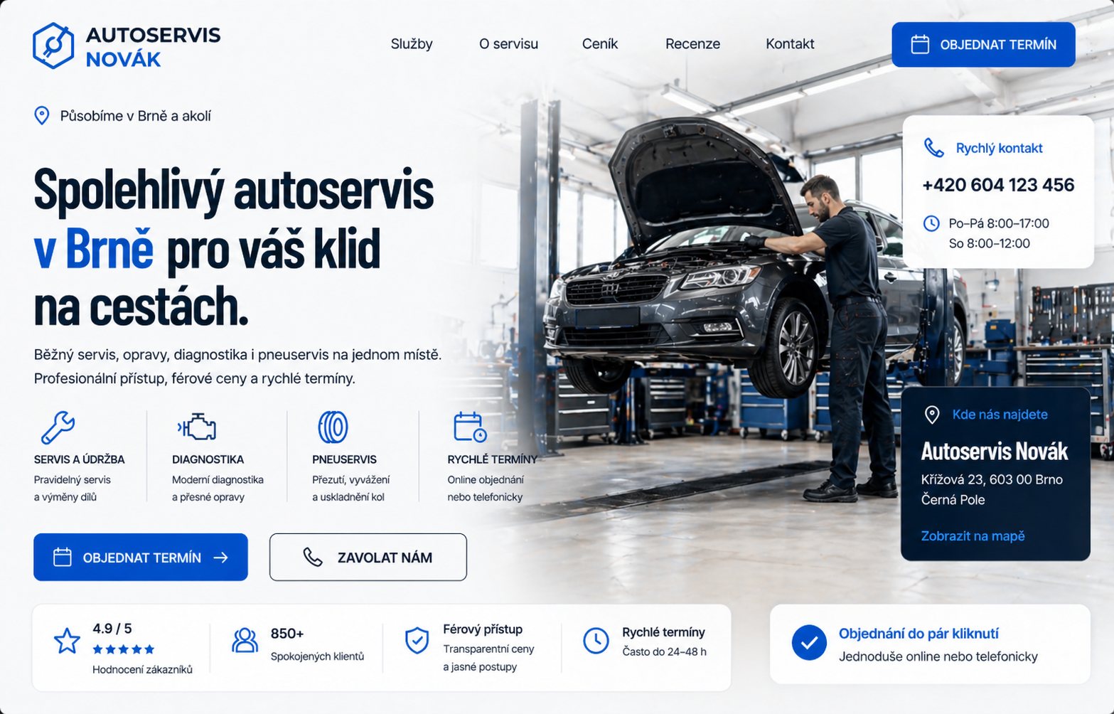 Ukázkový koncept webu pro autoservis