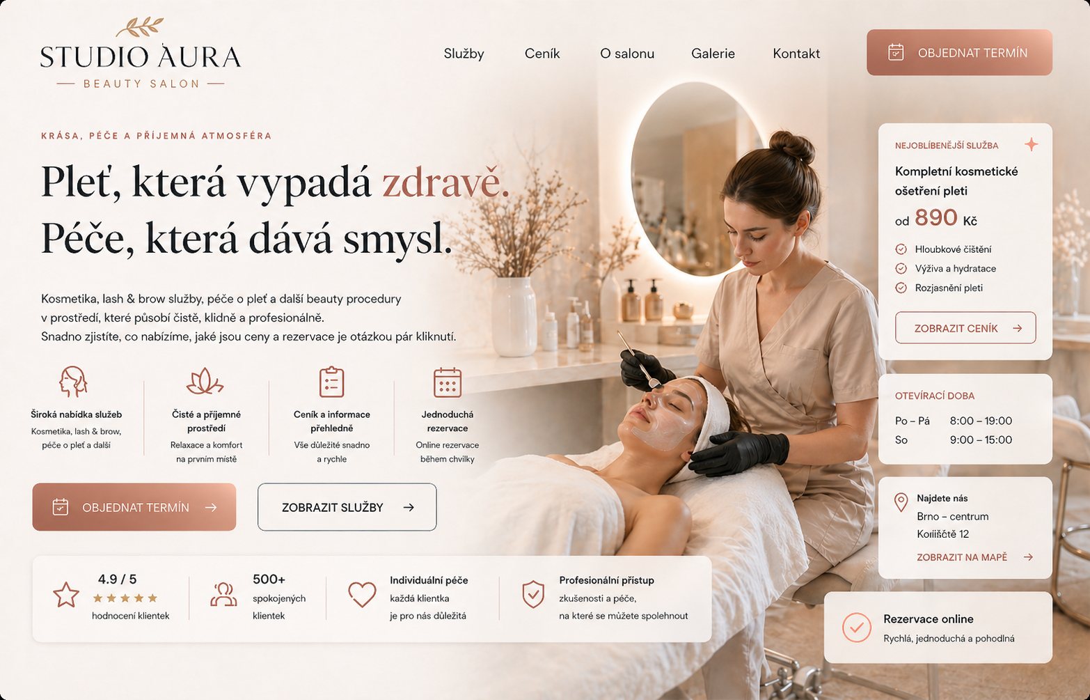 Ukázkový koncept webu pro salon nebo beauty službu